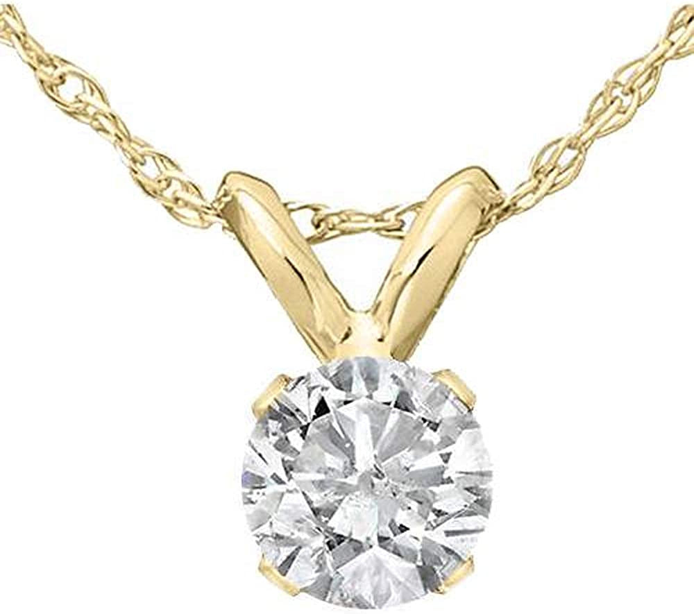 14K White or Yellow Gold 1/3 Ct Diamond Round-Cut Natural Solitaire Pendant Wome