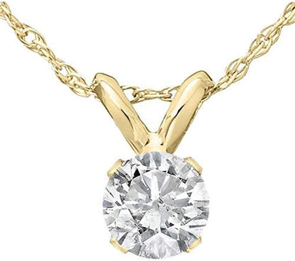 14K White or Yellow Gold 1/3 Ct Diamond Round-Cut Natural Solitaire Pendant Wome