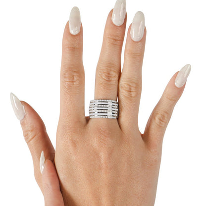 1 Carat Baguette and round Colorless Diamond Band Ring in Sterling Silver for Wo