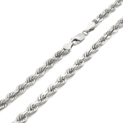 10K White Gold 5Mm Rope Chain Diamond Cut Pendant Necklace, Mens Jewelry with Lo