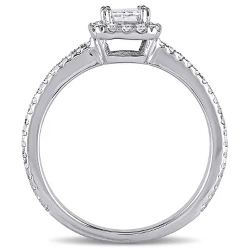 Allura 0.87 CT. T.W. Emerald-Cut Diamond Halo Engagement Ring in 14K White Gold