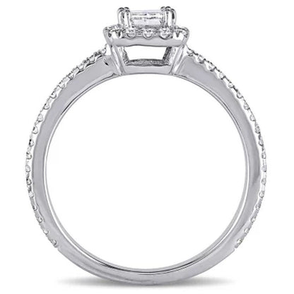 Allura 0.87 CT. T.W. Emerald-Cut Diamond Halo Engagement Ring in 14K White Gold