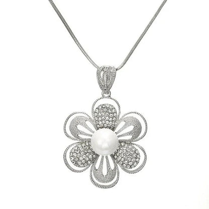 Fashion All-Match Dress Diamond Large Flower Highlight Pearl Sweater Chain Long