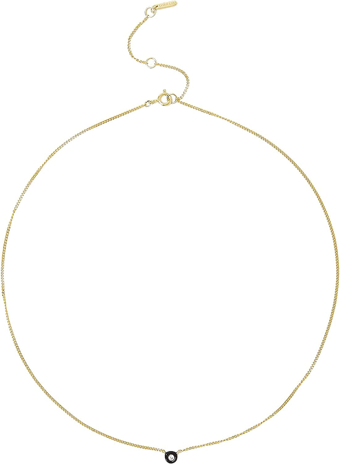 Bezel Set Diamond Pendant Necklace in Black Enamel and Gold Vermeil