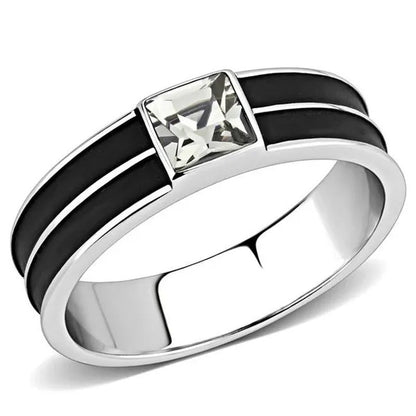Men High Polished Stainless Steel Ring with Top Grade Crystal in Black Diamond -