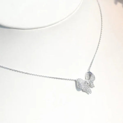 New Fashion Elegant 925 Sterling Silver Bow Knot Diamond Pendant Neckalce Engage