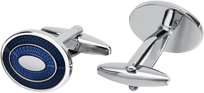 Classic Stainless Steel Bussiness Cufflinks for Mens French Shirt Cuffs Oval Blu