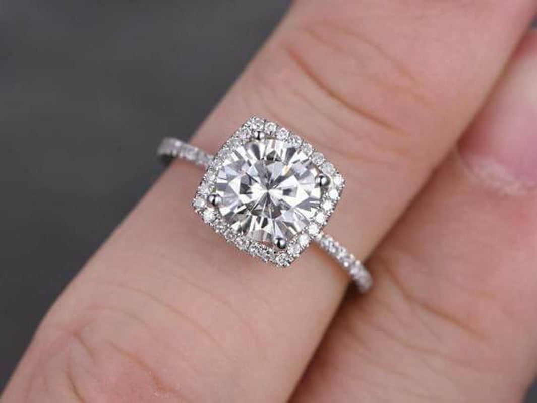 1.50 Carat Halo Moissanite and Diamond Engagement Ring with 18K Gold Plating