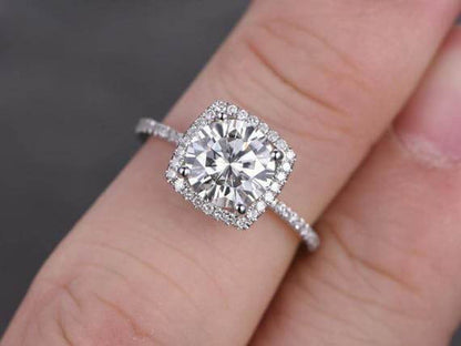 1.50 Carat Halo Moissanite and Diamond Engagement Ring with 18K Gold Plating