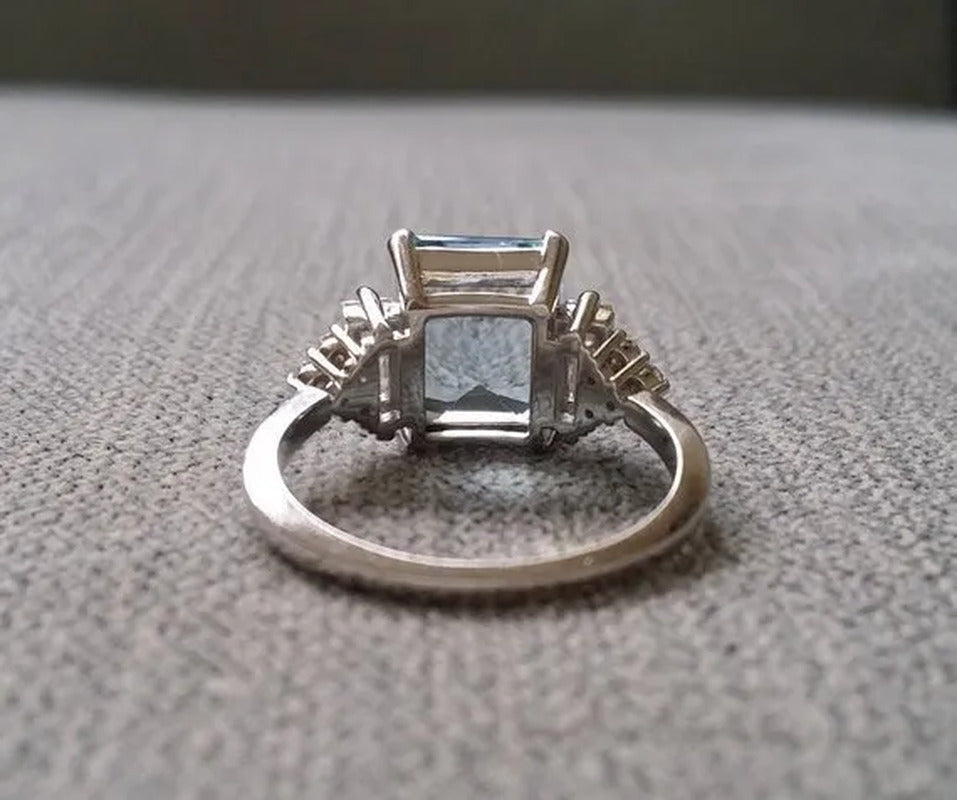 Classic Silver Color Delicate Blue Zircon Women'S Ring Anniversary Christmas Gif