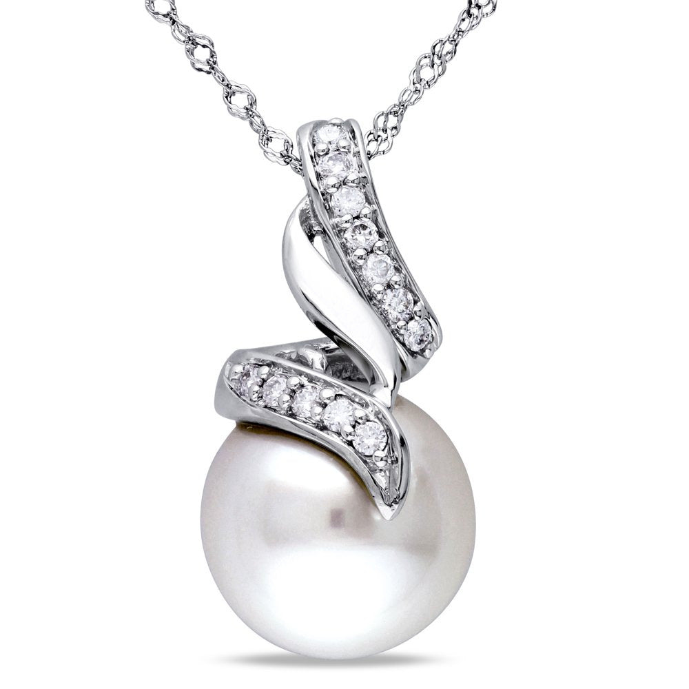 9.5-10Mm South Sea Cultured Pearl and 1/10 Carat T.W. Diamond 14Kt White Gold Dr