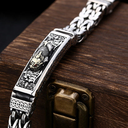 New Real Solid S925 Silver Retro Lucky Pixiu Man Bracelet Thick Style