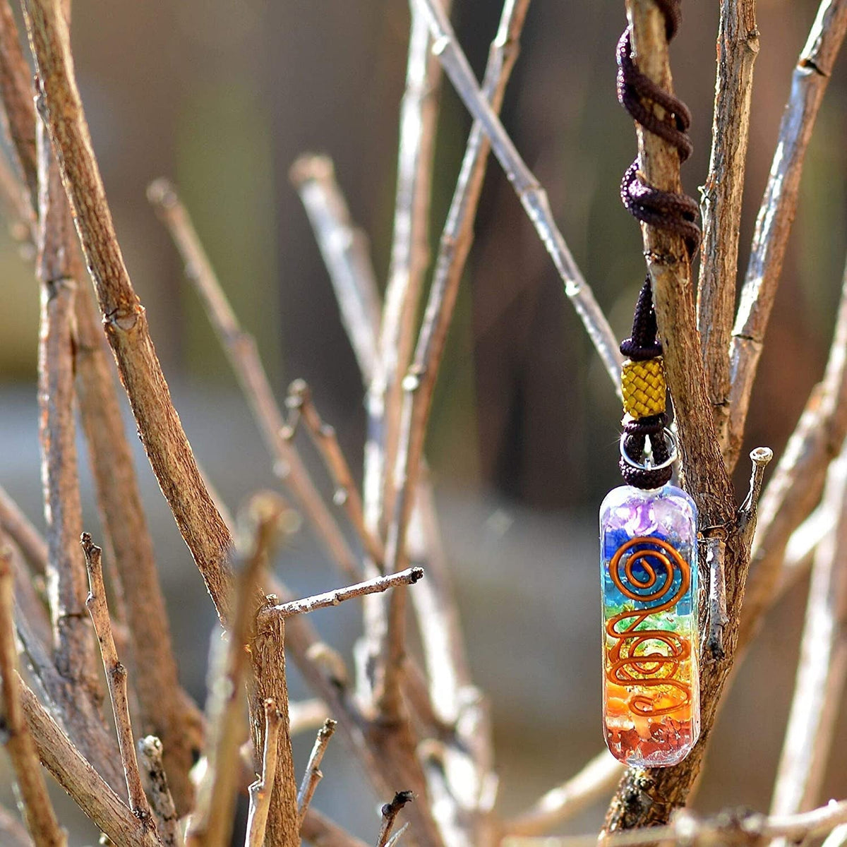 Orgone Chakra Healing Pendant with Adjustable Cord – 7 Chakra Stones Necklace fo