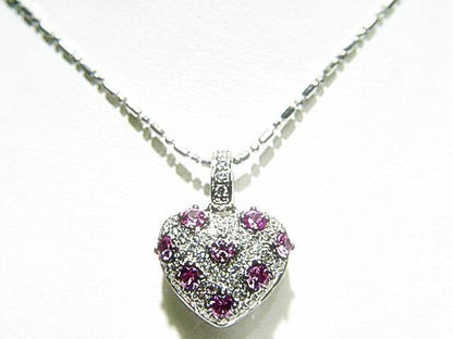 DIAMOND HEART .62 CT & PINK SAPPHIRE .89 CT 18 K 16 INCH CHAIN HEART PENDANT 18K