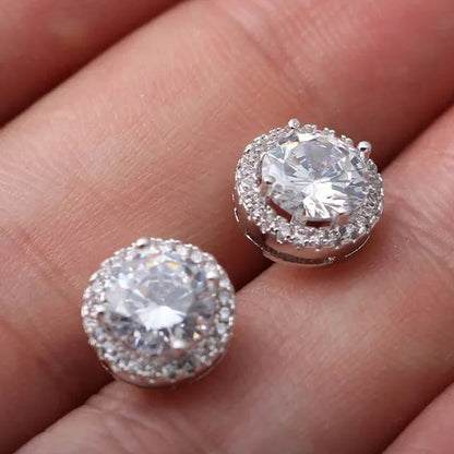 Brilliant round Cut Halo Solitaire Moissanite & Simulated Diamond Solitaire Stud