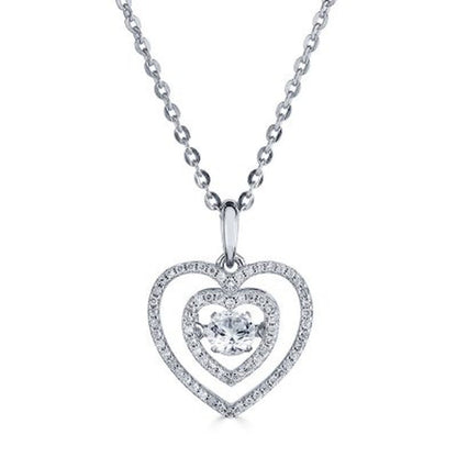 Sterling Silver Dancing Lab Created White Sapphire and 0.14 CT. T.W. Diamond Hea