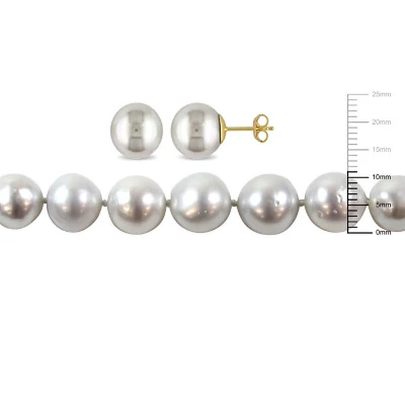 Allura 9-11 Mm White South Sea Pearl Strand Necklace and 9-10 Mm Stud Earrings S