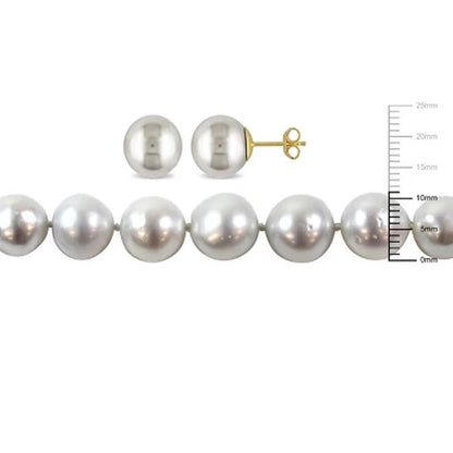 Allura 9-11 Mm White South Sea Pearl Strand Necklace and 9-10 Mm Stud Earrings S