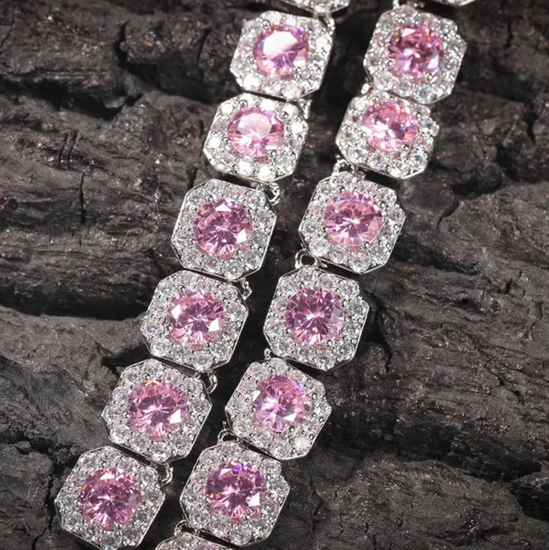 Hip-Hop Copper Inlaid Zircon Crystal Sugar Necklace Hipster Personality Pink Yel