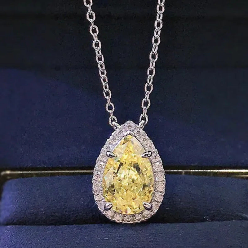Bridal Wedding Necklace Jewelry 4 Claw Setting Waterdrop Cut Citrine Pink Gemsto