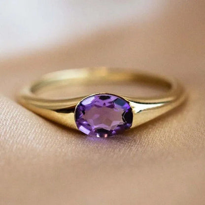 Luxury Fashion Creative Purple Crystal Diamond Ring Purple Gem Gold Ring Jewelry