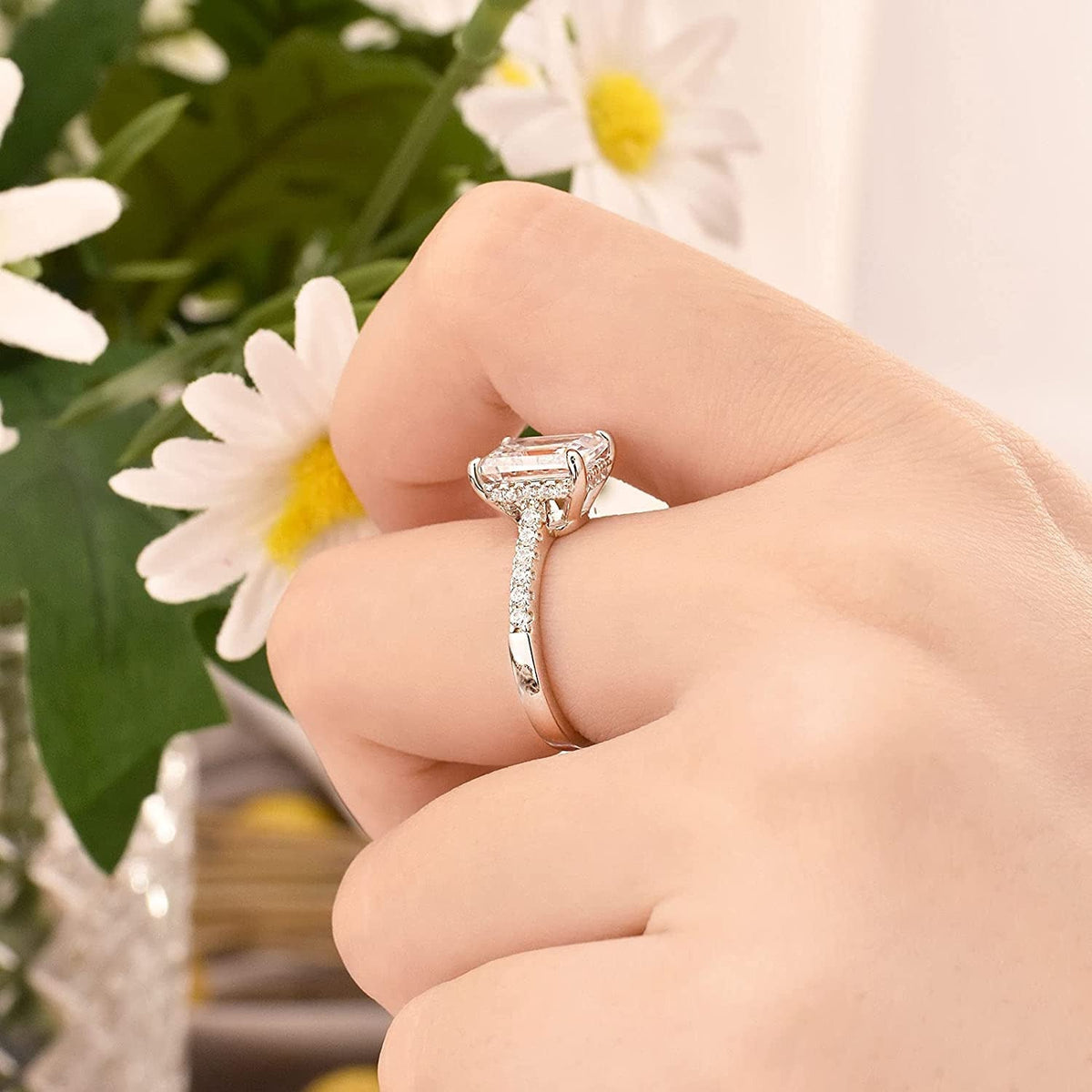 SHELOVES 3 Carat Emerald Cut Engagement Rings AAAAA White Cz 925 Sterling Silver