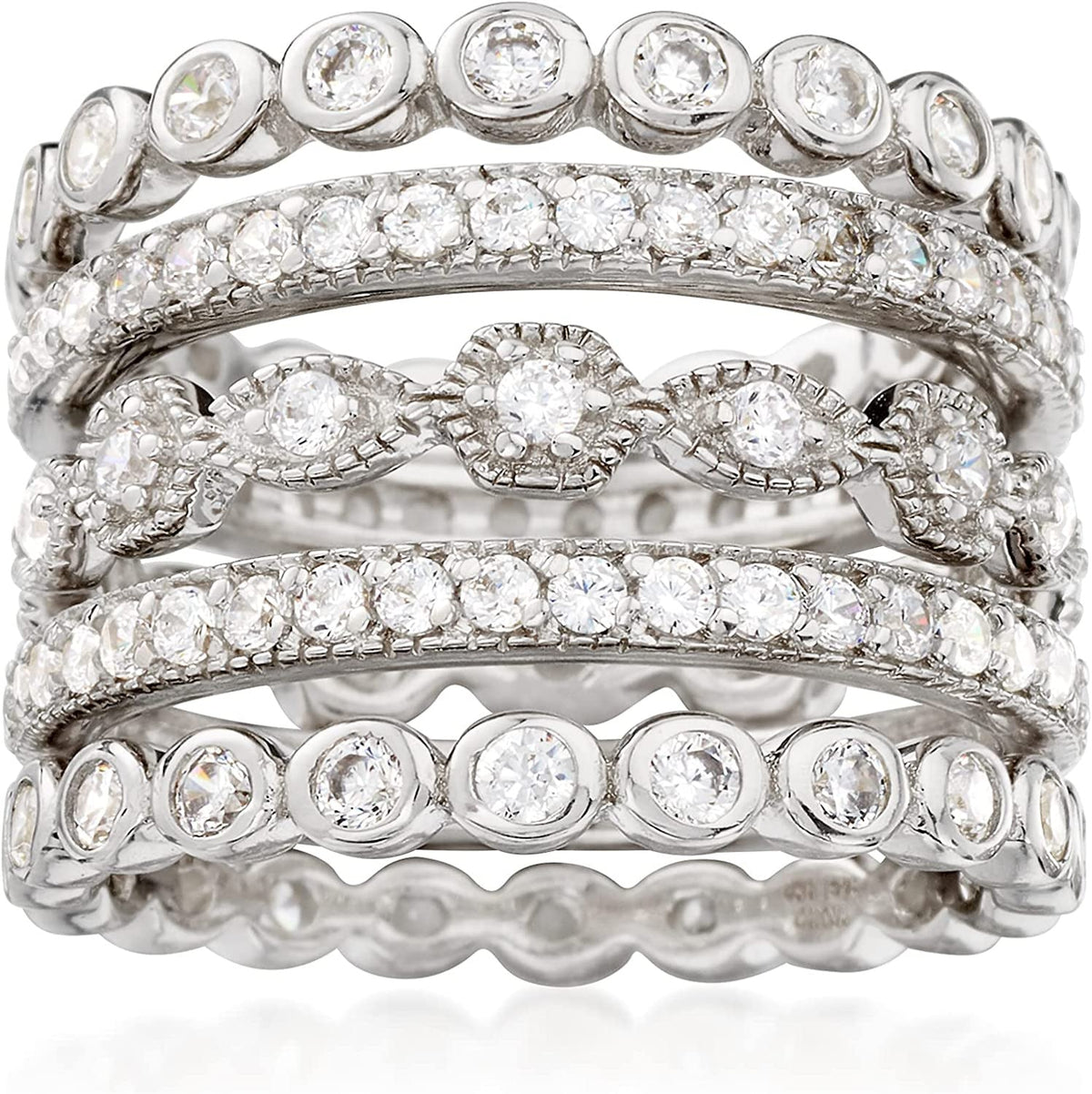 2.50 Ct. T.W. CZ Jewelry Set: 5 Eternity Bands in Sterling Silver