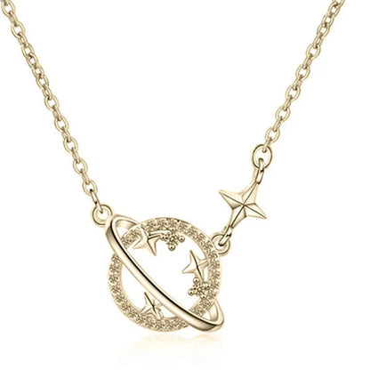 Women Fashion Diamond Hollow Planet Zircon Necklace Clavicle Chain