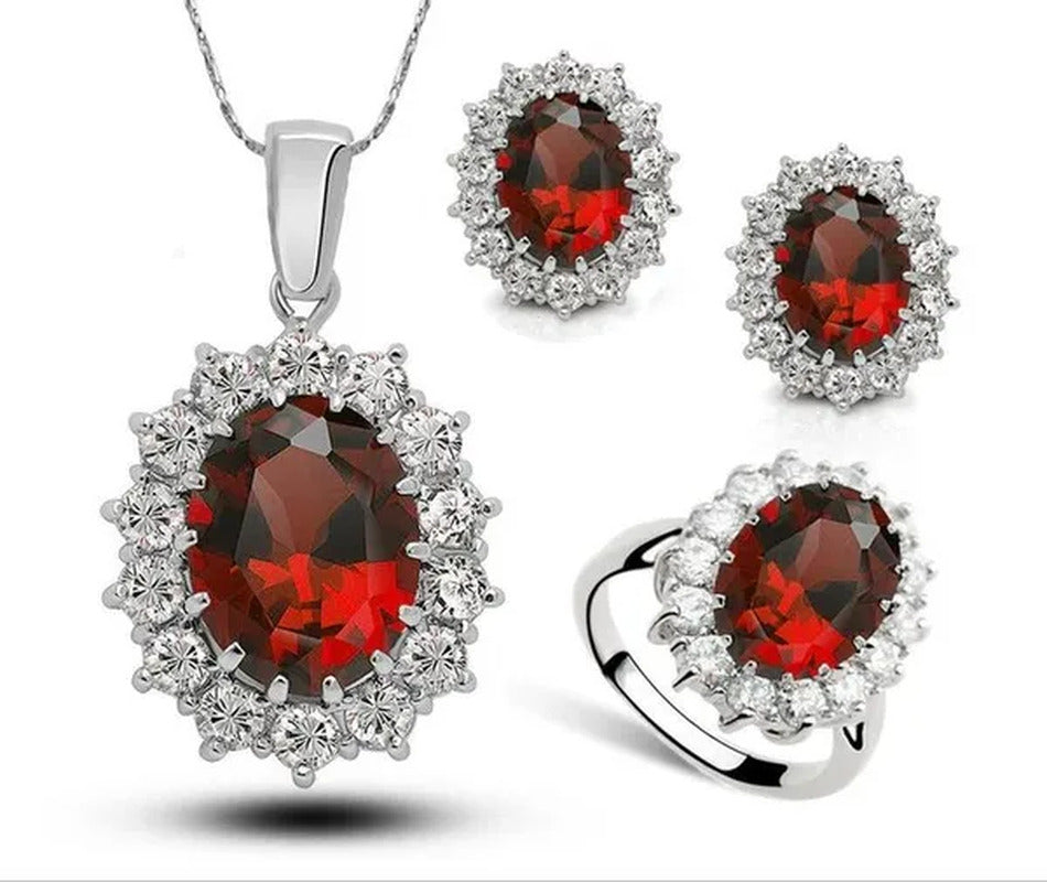 Fashion Natural 925 Silver Sapphire Ring Earring Necklace Set Ladies High-End Cr