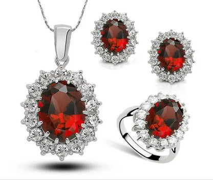 Fashion Natural 925 Silver Sapphire Ring Earring Necklace Set Ladies High-End Cr