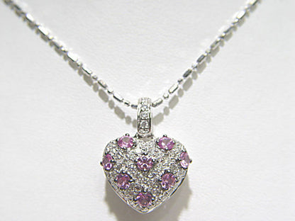 DIAMOND HEART .62 CT & PINK SAPPHIRE .89 CT 18 K 16 INCH CHAIN HEART PENDANT 18K