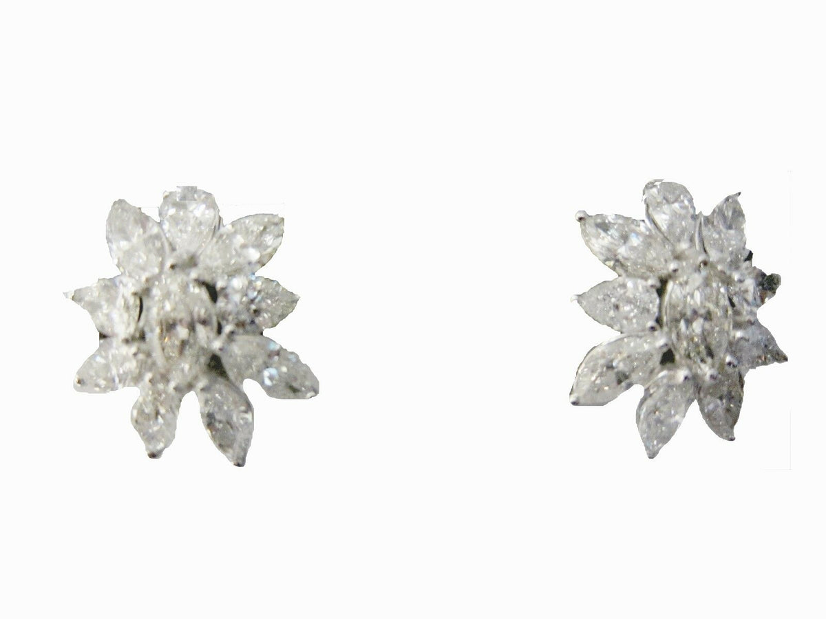 DIAMOND CLUSTER EARRING 14 MARQUISE 6 PEAR SHAPE CLUSTER HUGGIE DIAMOND EARRING