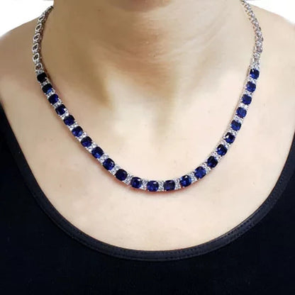 Sterling Silver Lab Created Blue and White Sapphire Necklace