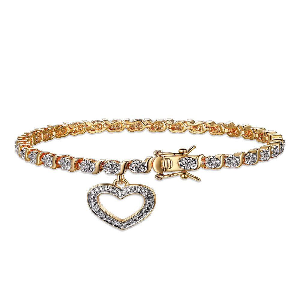 Forever Facets Women'S 18K Yellow Gold Plated Diamond Accent Open Heart Charm Te