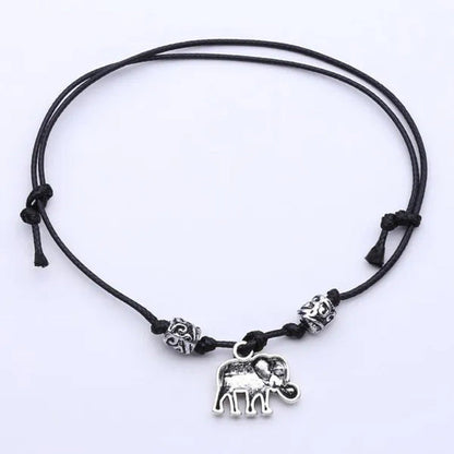 Vintage Elephant Beaded Anklet Handmade Black Rope Chain Ankle Bracelet for Wome
