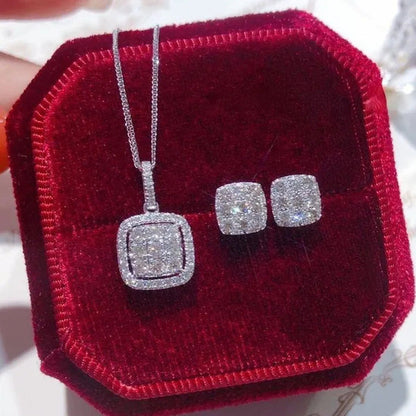 Necklace Earring Jewelry 925 Silver Micro Pave Diamond Square Pendant Necklace f