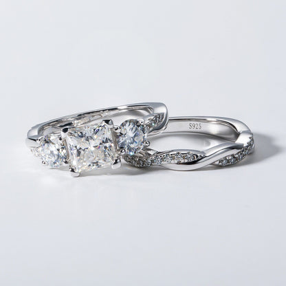Anujewel 1.5Ct Princess Cut Center Moissanite Bridal Rings Set 925 Sterling
