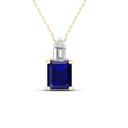Imperial Gemstone 10K Yellow Gold Octagonal Cut Blue Sapphire and Diamond Pendan