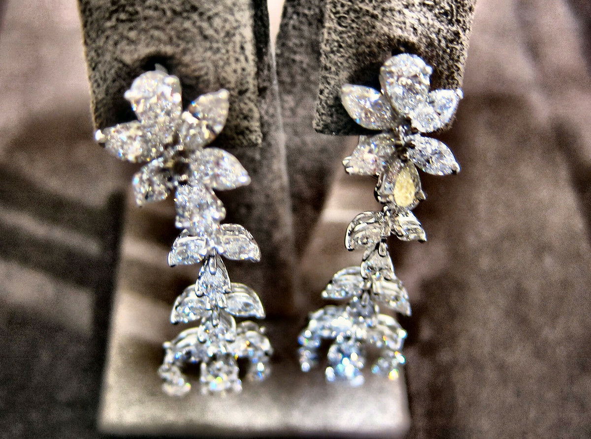 Diamond 3 row marquise pear shape platinum drop earring 12.85 cttw dangle earrig