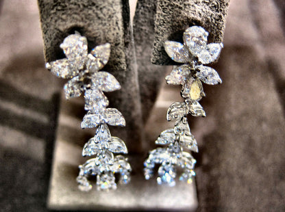 Diamond 3 row marquise pear shape platinum drop earring 12.85 cttw dangle earrig