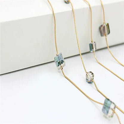 Women'S Square Long Chain Sweater Necklace Fashion Jewelry Double Long Tassel Ne