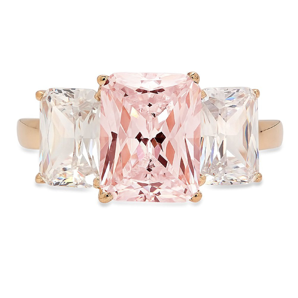 4.0Ct Brilliant Emerald Cut VVS1 Genuine Conflict Free Pink Simulated Diamond Re