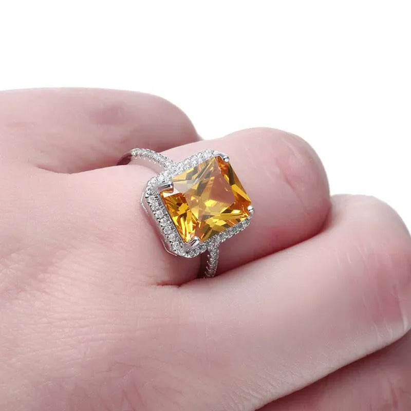 925 Silver Wedding Jewelry Citrine Genuine Gemstone Promise Ring