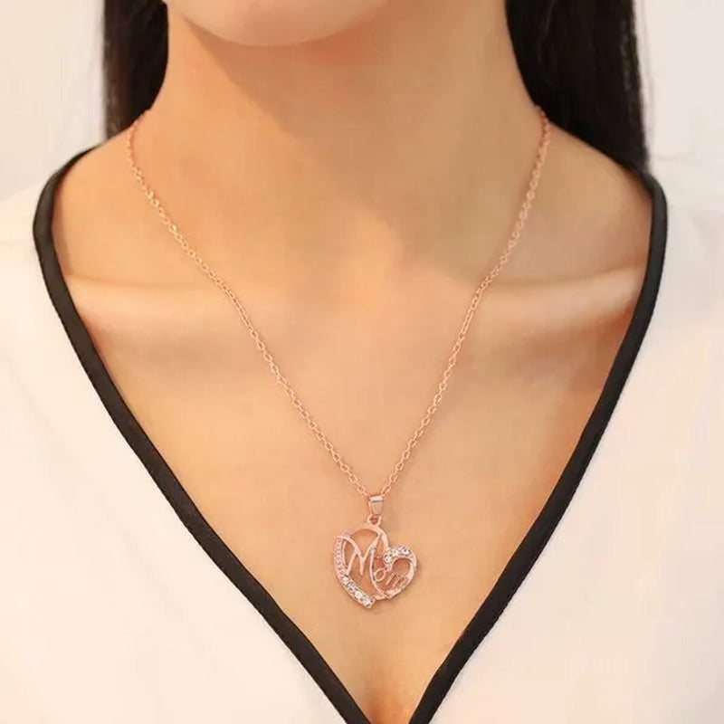 MOM Necklace and Ring Set Zircon Plated 925 Silver Jewelry Set Love Gift for Mot