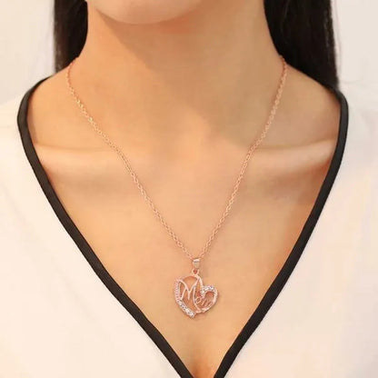 MOM Necklace and Ring Set Zircon Plated 925 Silver Jewelry Set Love Gift for Mot