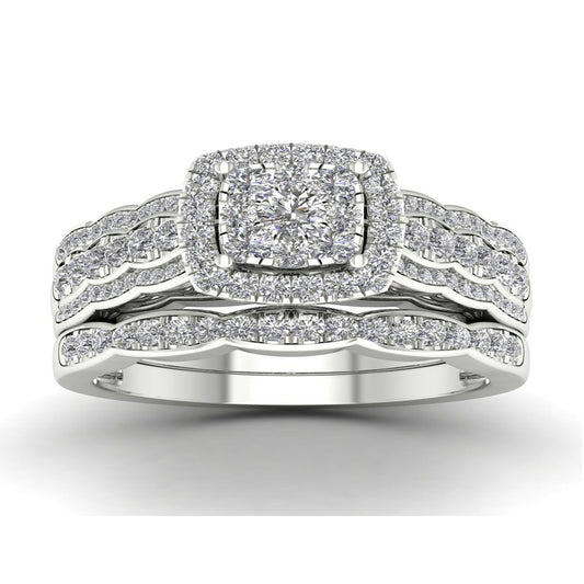 Imperial 1Ct TDW Diamond 10K White Gold Cluster Halo Bridal Set (H-I, I2)