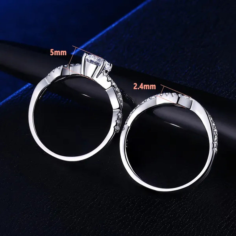 Newshe 2 Pcs 925 Sterling Silver Twist Cross Rings Wedding Engagement Ring Sets