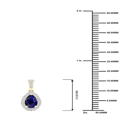 Imperial Gemstone 10K Yellow Gold Blue Sapphire 1/10 CT TW Diamond Halo Necklace