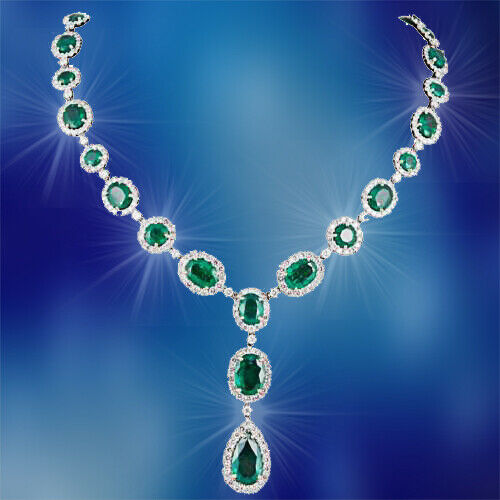 Emerald Diamond White Gold Necklace