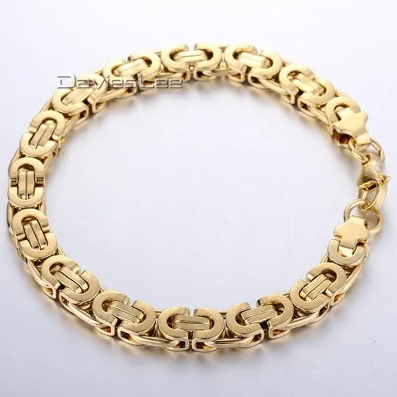 Davieslee Mens Fashion Flat Byzantine Link Silver Tone Stainless Steel Chain Bra